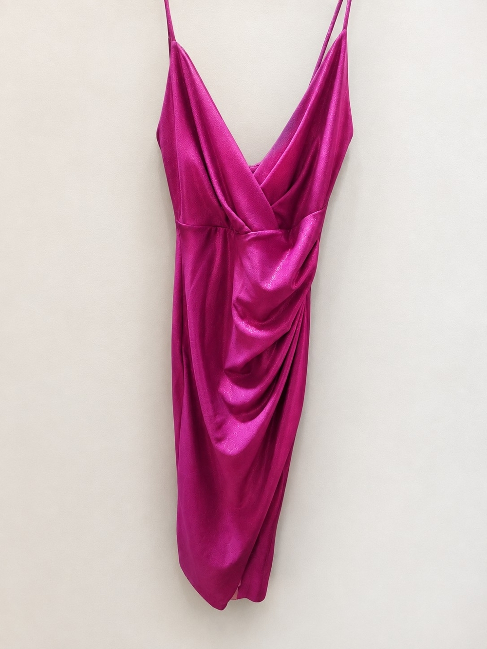 Fuchsia Satin Draped Slip Dress